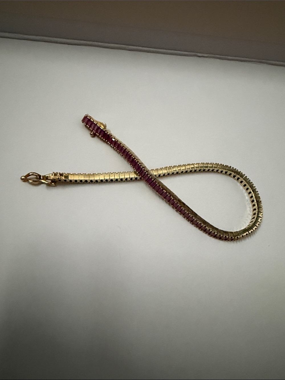 Aurate Gold and Lab Grown Pink Sapphire Baguette Tennis Bracelet